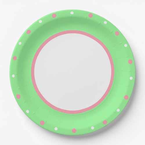 Pink White Polka Dots Mint Green Paper Plates