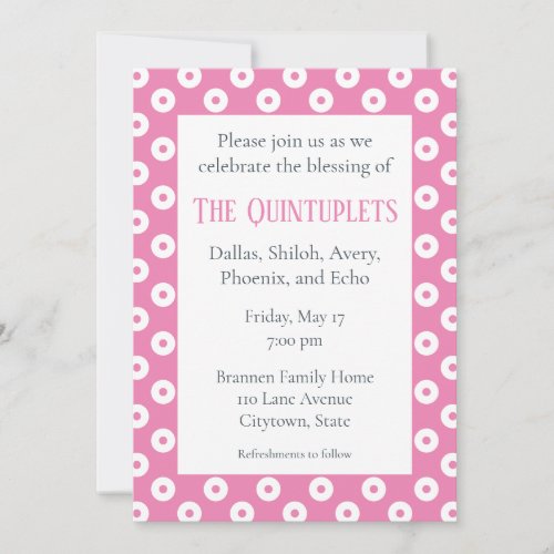 Pink  White Polka_Dots Multiple Baby Blessing Inv Invitation