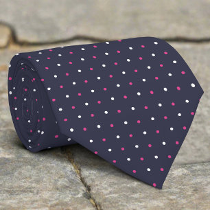 Pink White Polka Dots On Navy Background Groomsmen Neck Tie