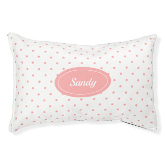 Pink & White Polka Dots Pattern With Custom Name Pet Bed