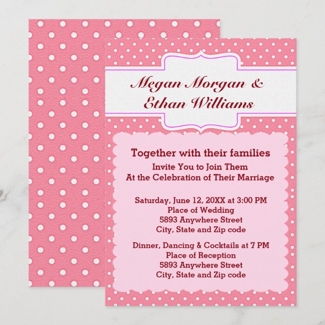 Pink & White Polka Dots Wedding Invitation (Front/Back)