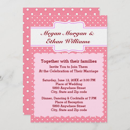 Pink  White Polka Dots Wedding Invitation