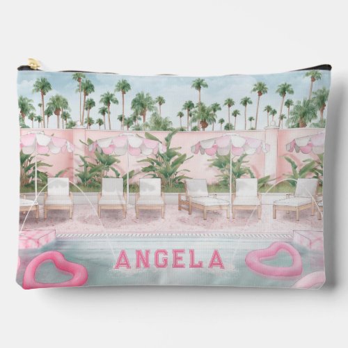 Pink  White Pool Party  Accessory Pouch