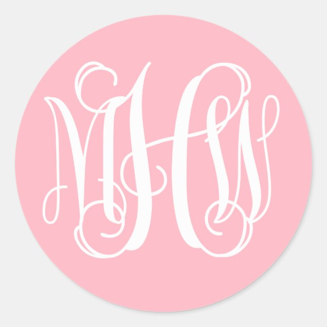 Pink White Preppy Vine Script Monogram DIY BG Classic Round Sticker (Front)