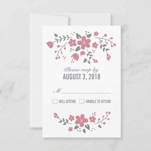 Pink White Pretty Floral RSVP Card (Front)