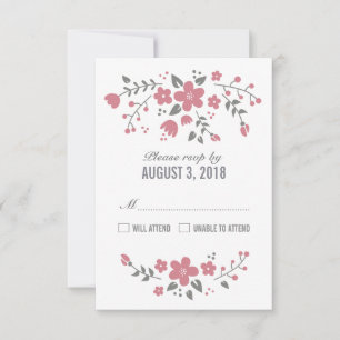 Pink White Pretty Floral RSVP Card