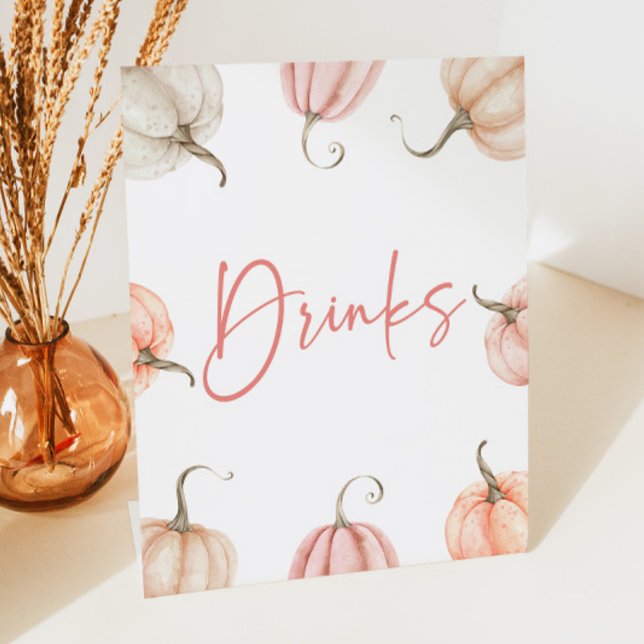 Pink White Pumpkin Fall Autumn Drinks Party Pedestal Sign (Creator Uploaded)