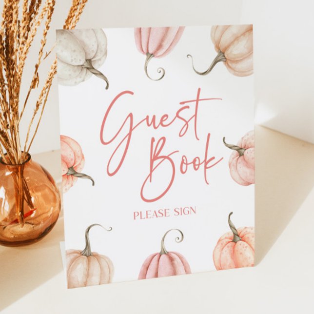 Pink White Pumpkin Fall Autumn Guest Book Pedestal Sign (Creator Uploaded)