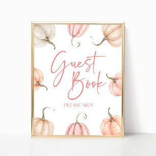 Pink White Pumpkin Fall Autumn Guest Book Sign
