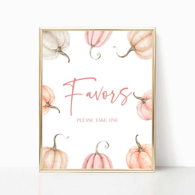 Pink White Pumpkin Fall Autumn Party Favors Sign (Creator Uploaded)