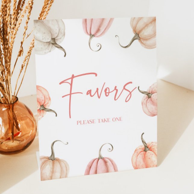 Pink White Pumpkin Fall Autumn Party Favors Sign (Creator Uploaded)