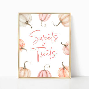 Pink White Pumpkin Fall Sweets and Treats Sign