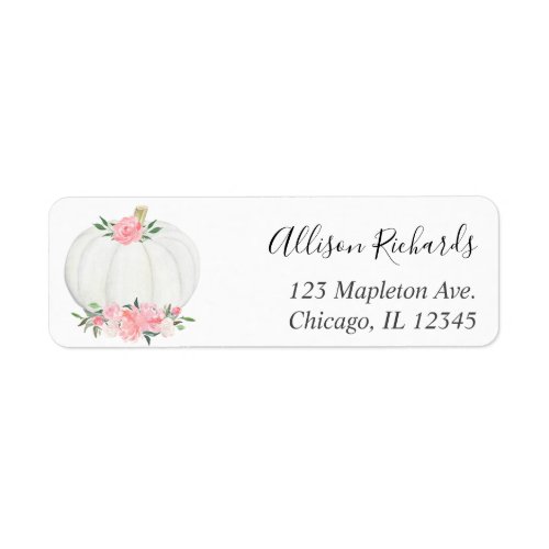 Pink white pumpkin floral watercolor fall label