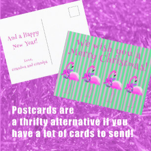 Pink White Purple Christmas Flamingos Personalized Holiday Postcard