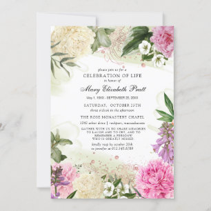 Pink White Purple Floral Celebration of Life Invitation