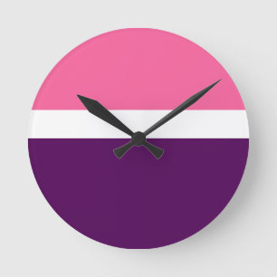 Pink White Purple Plain Color Block Design  Round Clock