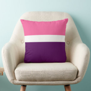 Pink White Purple Plain Color Block Design Throw Pillow