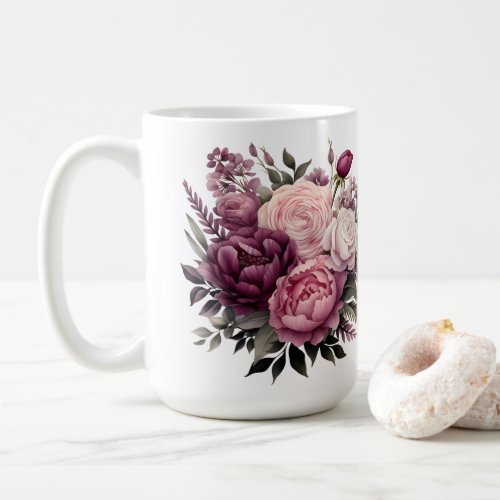 Pink White Purple Rose Peonies Floral Flower  Coffee Mug