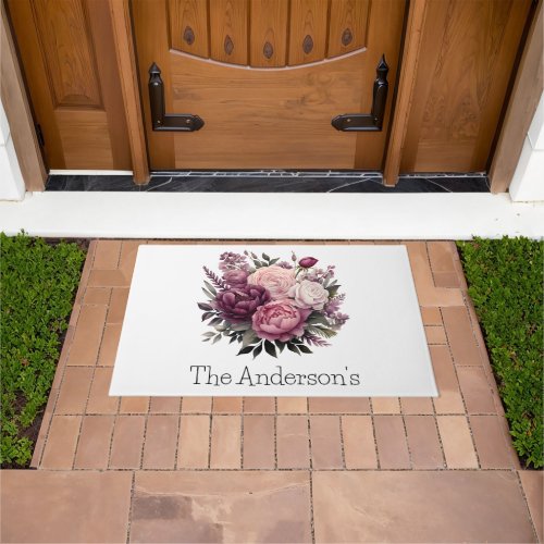 Pink White Purple Rose Peonies Floral Flower  Doormat