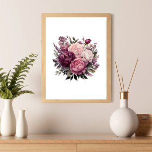 Pink White Purple Rose Peonies Floral Flower Poster
