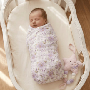 Pink White Purple Watercolor Wildflower Baby Blanket