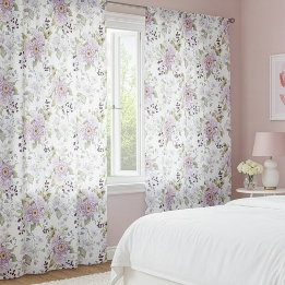 Pink White Purple Watercolor Wildflower Blackout Curtains