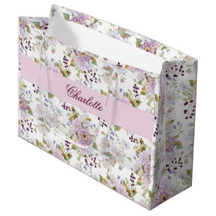 Pink White Purple Watercolor Wildflower Large Gift Bag