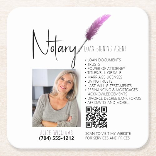 Pink  White QR Code Notary Promotional Square Paper Coaster
