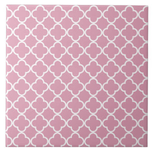 Pink white quatrefoil ceramic tile