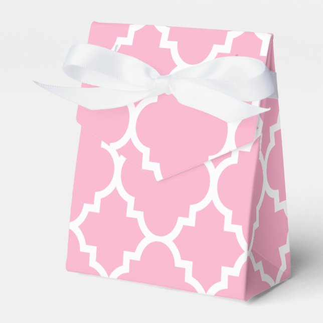 Pink White Quatrefoil Moroccan Pattern Favor Boxes (Front Side)