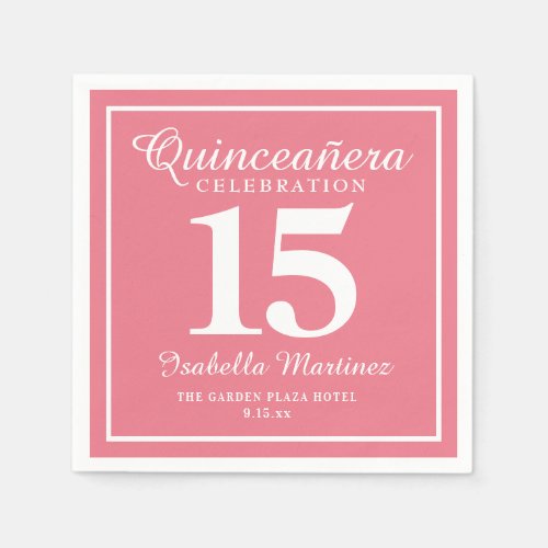 Pink White Quinceaera 15th Birthday Napkins