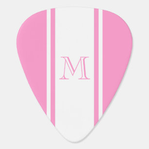 Pink & White Racer Stripe Monogram Guitar Pick