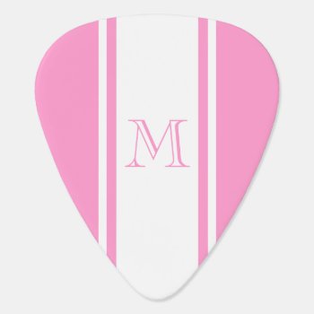 Pink & White Racer Stripe Monogram Guitar Pick by EnduringMoments at Zazzle