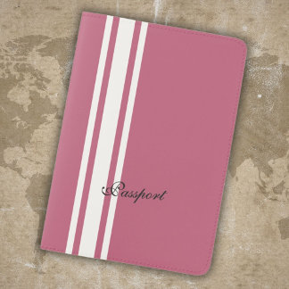 Pink White Racing Stripes Elegant Name Passport Holder