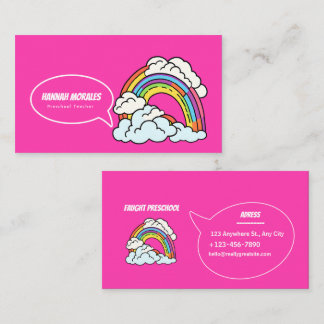 Pink White Rainbow Illustrative Preschool Teacher Business Card