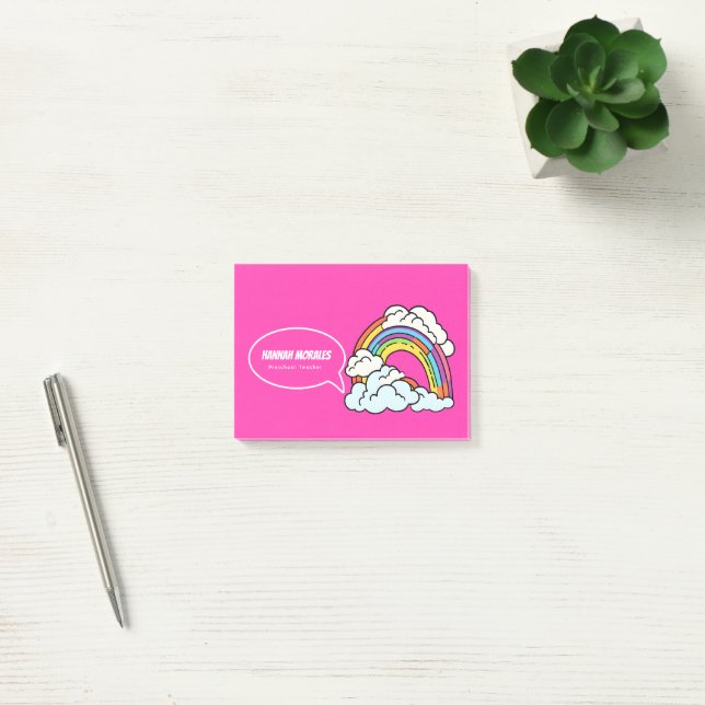 Pink White Rainbow Illustrative Preschool Teacher Post-it Notes (Office)