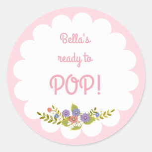 Pink White Ready to Pop Baby Shower Sticker