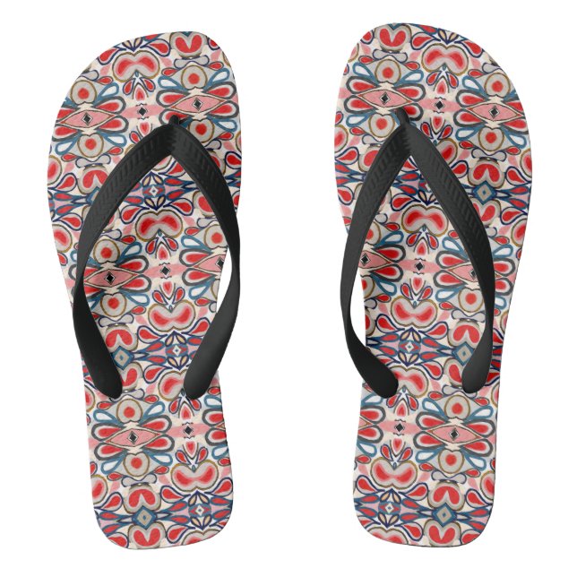 pink white red blue abstract flip flops (Footbed)
