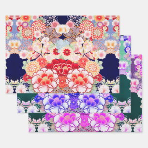 PINK WHITE RED FLOWERS Peony,Roses Japanese Floral Wrapping Paper Sheets