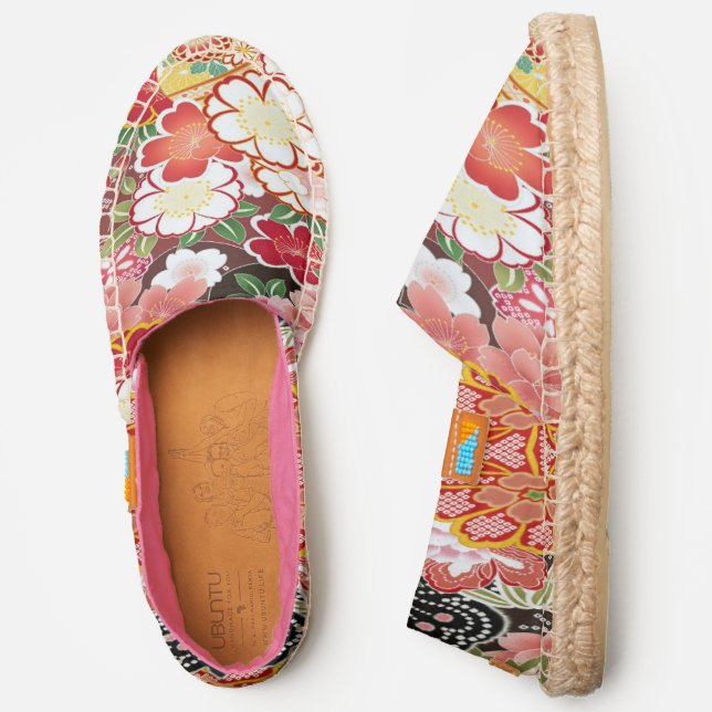 Pink White Red Japanese Kimono Floral Womens Espadrilles (Side)