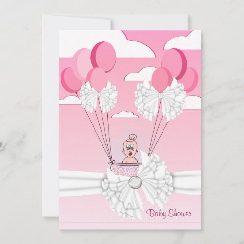 Pink White Ribbon Baby Girl Shower Invitation