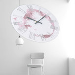 Pink White Rose Blush Gray Roman Numbers Large Clock<br><div class="desc">Indulge in the timeless elegance of the Pink White Rose Blush Gray Roman Numbers Large Clock from Zazzle. Imagine waking up to the gentle tick-tock of this exquisite timepiece, its soft pink hues casting a delicate glow across your room, like the first light of dawn caressing your senses. As you...</div>