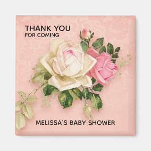 Pink & White Rose Bouquet Baby Shower Magnet