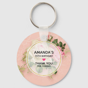 Pink & White Rose Bouquet Birthday Keychain