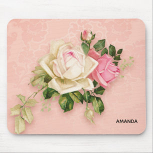 Pink & White Rose Bouquet Mouse Pad