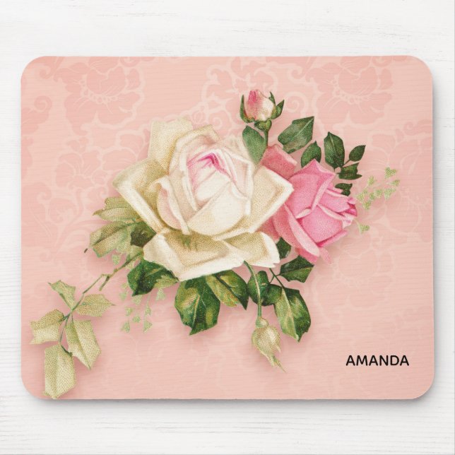 Pink & White Rose Bouquet Mouse Pad (Front)