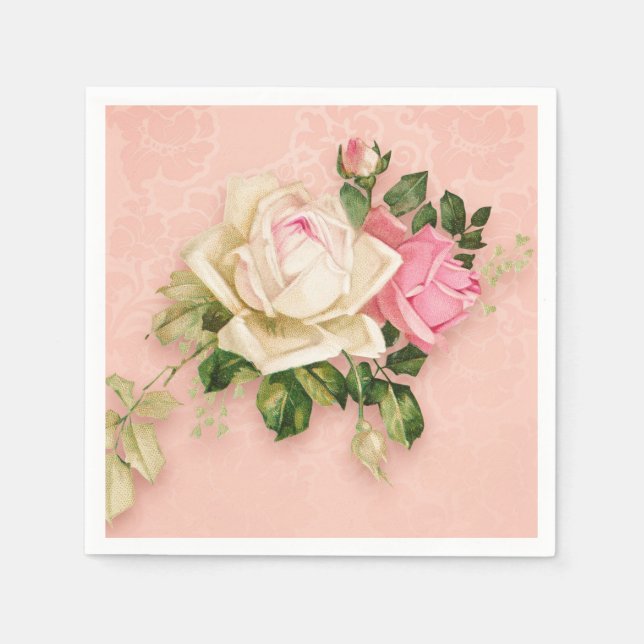 Pink & White Rose Bouquet Napkins (Front)