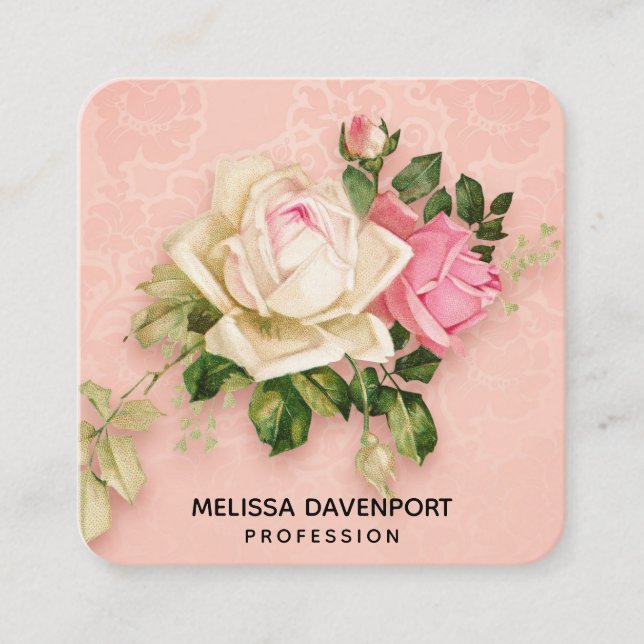 Pink & White Rose Bouquet Square Business Card (Front)