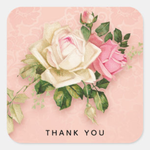 Pink & White Rose Bouquet Square Sticker