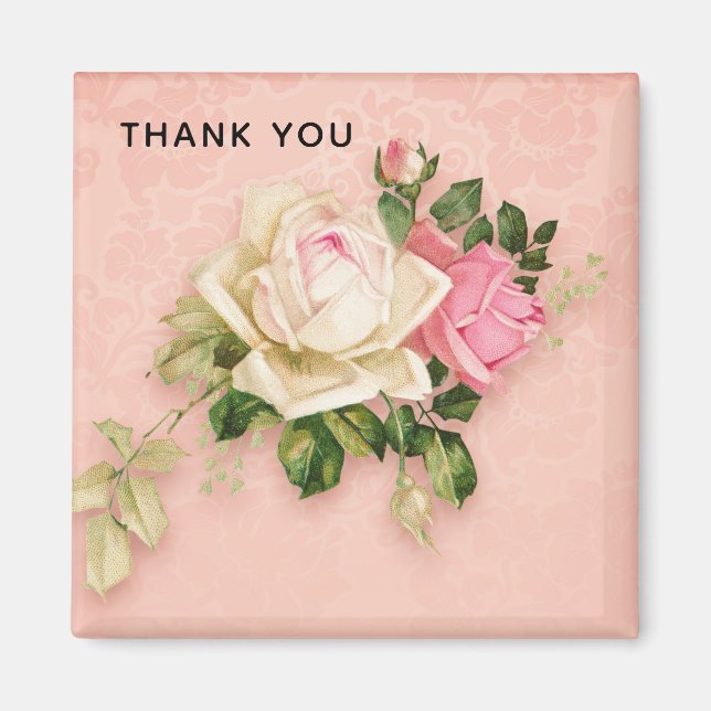 Pink & White Rose Bouquet Thank You Magnet (Front)